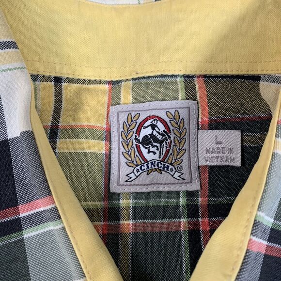 Cinch Shirt Mens Large‎ Yellow Gray Plaid Button Up Western Rodeo Outdoor - Picture 3 of 5